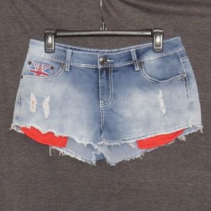 Shorts with red peekaboo pockets